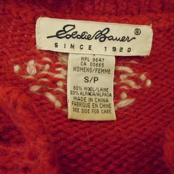 Eddie Bauer Red/Grey/cream Wool Cardigan Sweater - Picture 6 of 6